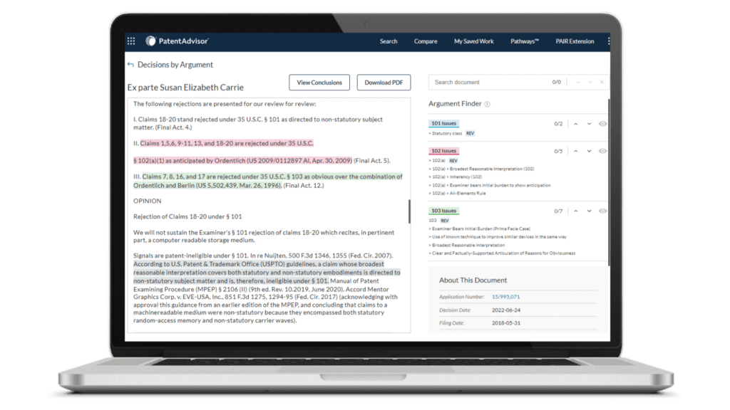 PTAB Decisions Argument Finder