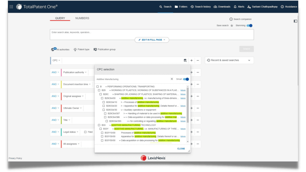 Patent search powered by LexisNexis TotalPatent One