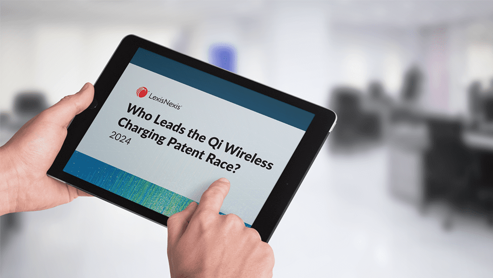 Tablet with the caption Who Leads the Qi Wireless Charging Patent Race?